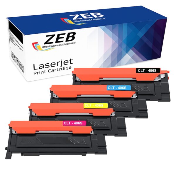 4X ZEB Compatible Toner Cartridge Set for Samsung CLT-406S CLP-360, CLX-3300, CLX-3305, C410, C460W – Black, Cyan, Magenta, Yellow