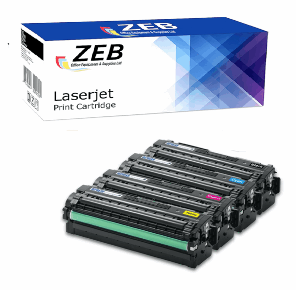 4X ZEB Compatible Toner Cartridge Set for Samsung CLT-505L – For Xpress C2620, C2670 Series Printers (Black, Cyan, Magenta, Yellow)