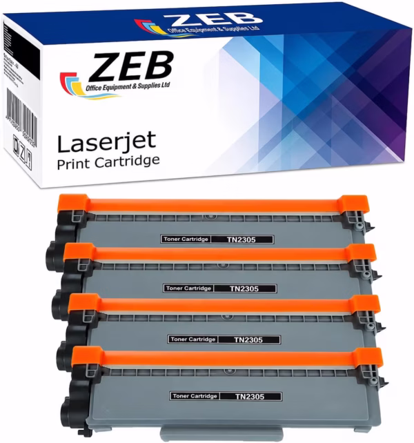 4X ZEB Compatible Toner Cartridge Set For Brother TN2305 – High-Performance Black Laser Toner (Black, 4-Pack)