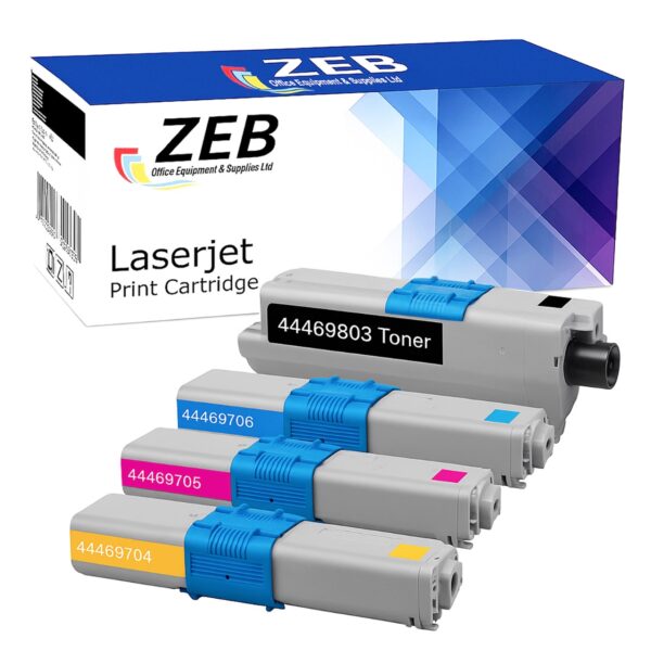 4X ZEB Compatible Toner Cartridge Set for OKI C310dn / C330dn / C510dn / C511 / C511dn / C530dn / C531dn – Black, Cyan, Magenta, Yellow