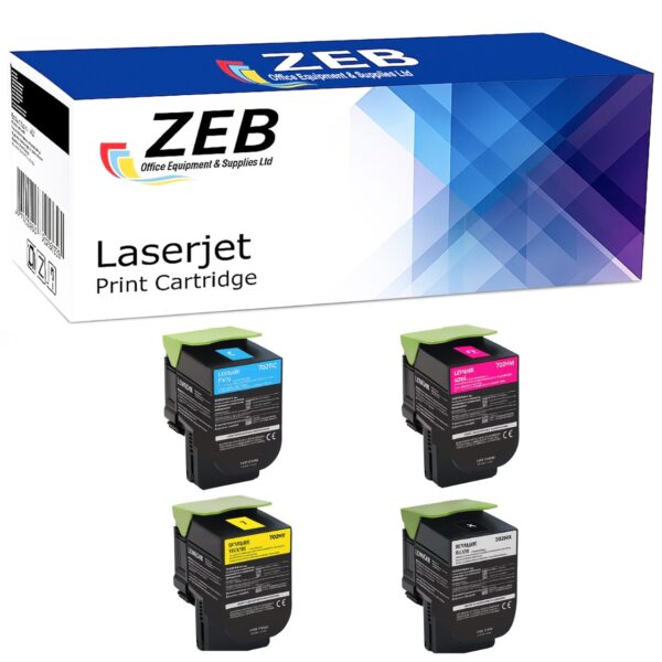 4X ZEB Compatible Toner Cartridge Set (Black, Cyan, Magenta, Yellow) for Lexmark CS310 / CS310dn / CS310n / CS410dn / CS410dtn / CS410dtnw / CS410n / CS410nw