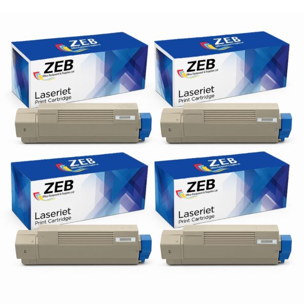 4X ZEB Compatible Toner Cartridge Set (Black, Cyan, Magenta, Yellow) For OKI C610 / C610dm / C610dn / C610dtn / C610n