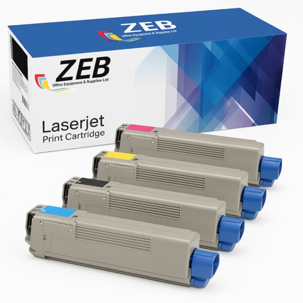 4X ZEB Compatible Toner Cartridge Set (Black, Cyan, Magenta, Yellow) For OKI C831 / C831dm / C831dn / C841