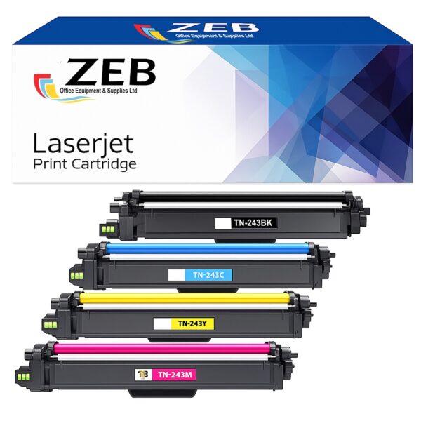 ZEB Compatible Toner Cartridge Set for Brother TN243 DCP-L3510CDW, DCP-L3551CDW HL-L3210CW, MFC-L3750CDW – Black, Cyan, Magenta, Yellow