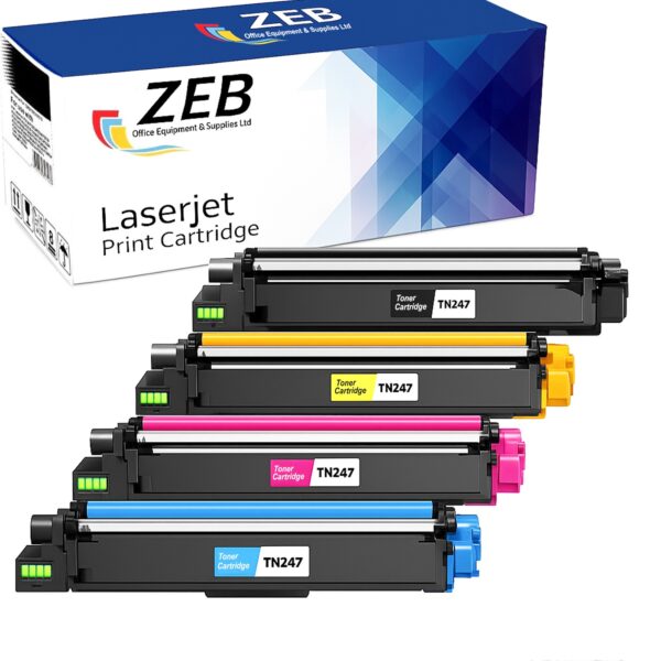 4X ZEB Compatible Toner Cartridge Set for Brother TN247 DCP-L3510CDW, HL-L3270CDW, MFC-L3750CDW  DCP-L3551CDW– Black, Cyan, Magenta, Yellow
