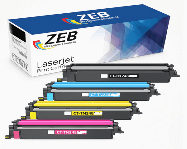 4X ZEB Compatible Toner Set For Brother TN248 | DCP-L3515CDW, DCP-3520CDW, HL-3220CDW, MFC-3760CD (Black, Cyan, Magenta, Yellow)