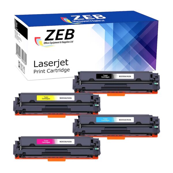 4X ZEB Compatible Toner Cartridge Set For HP 415A | W2030A W2031A W2032A W2033A | Color LaserJet M455dn, MFP M480F, Pro M454dn, MFP M479 Series (With Chip)