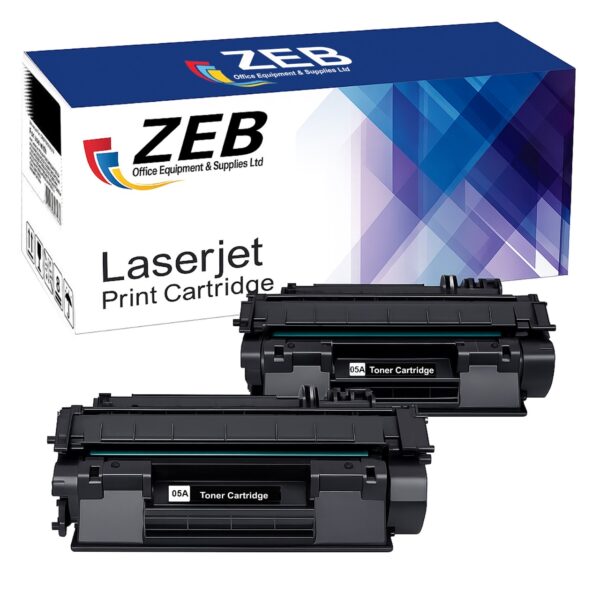 2X ZEB Compatible Black Toner Cartridge for HP CE505A 05A LaserJet P2030 / P2035 / P2035n / P2055 / P2055d / P2055dn / P2055x – Double Pack