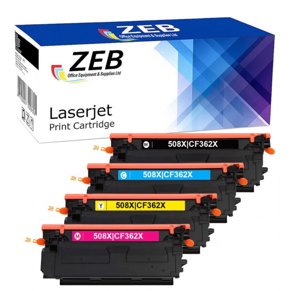 4X Compatible Toner Cartridge Set For HP 508X CF360X/CF361X/CF362X/CF363X – High Yield (Black, Cyan, Magenta, Yellow)