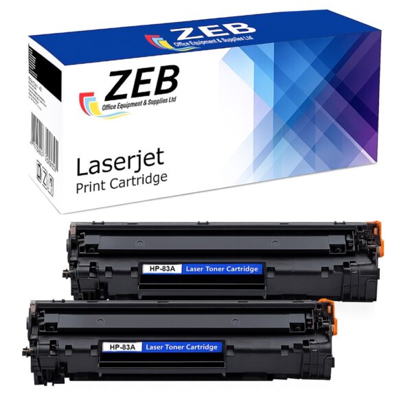 2X ZEB Compatible Black Toner Cartridge for HP 83A (CF283A) – Double Pack Replacement for HP LaserJet Pro M201 / M125 / M127 / M225 Series