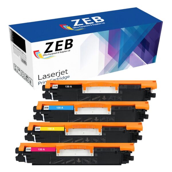 4X ZEB Compatible Toner Cartridge Set For HP 130A (CF350A/CF351A/CF352A/CF353A) – Black, Cyan, Magenta, Yellow – For HP LaserJet Pro MFP M176n / M177fw