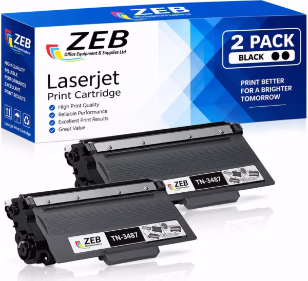 2X ZEB Compatible Toner Cartridges TN3487 – Extra High Yield (20,000 Pages) for Brother HL-L5000D, HL-L5200DW, HL-L6400DW, MFC-L5755DW, MFC-L6900DW