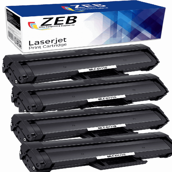4X ZEB Compatible Toner Cartridge Set For Samsung MLT-D111S/ELS | Xpress SL-M2020, M2020W, M2022, M2026, M2070 Series