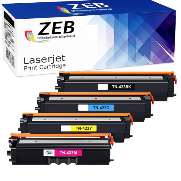 4X ZEB Compatible Toner Cartridge Set for Brother TN423 DCP-L8410CDW, HL-L8360CDW, MFC-L8900CDW – Black, Cyan, Magenta, Yellow