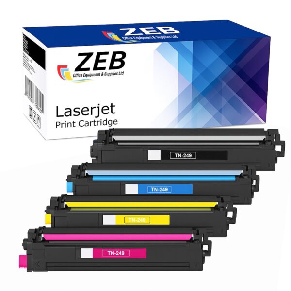 4X ZEB Compatible Toner Cartridge Set for Brother TN249 – High-Yield Black, Cyan, Magenta, Yellow