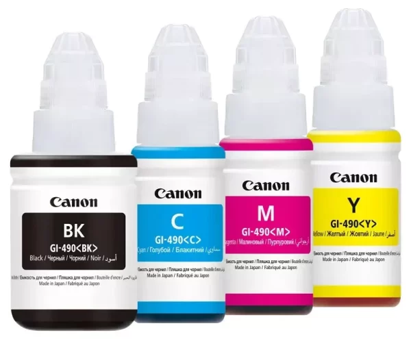 x4 Orignal Canon Ink Refill Bottle Pixma GI-490 Y,BK,C,M