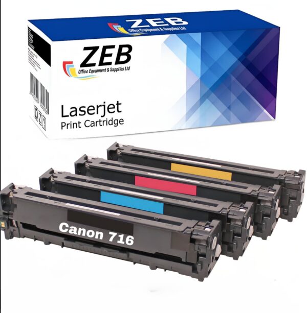 4X ZEB Compatible Toner Cartridge Set for HP 125A (CB540A) & Canon 716 – Full CMYK Pack