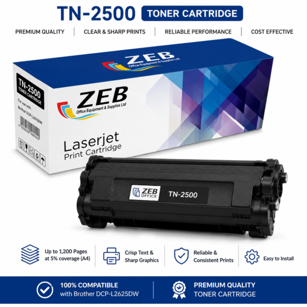 ZEB TN2500 Compatible Black Toner Cartridge for Brother DCP-L2625DW