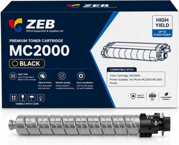 ZEB MC2000 Color Toner Cartridges for Ricoh Compatible MC2000BK MC2000C MC2000Y MC2000M High Yield Toner Cartridge for Ricoh MC2000 MC2001 with Chip Printer Accessories(Black)