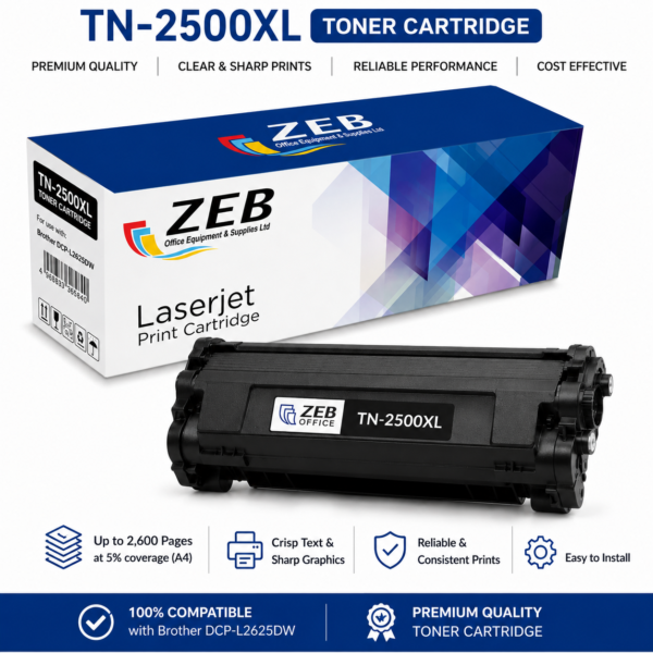 ZEB TN2500XL Compatible Black Toner Cartridge for Brother DCP-L2625DW
