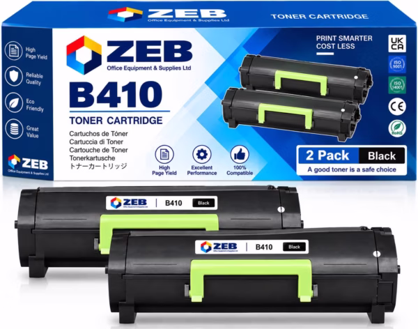 Zeb Toner Cartridge B410 For Printer, Compatible With Oki B410 B410d B410dn B430 B430d B430dn B440 B440dn MB460 (Black, 2-Packs)